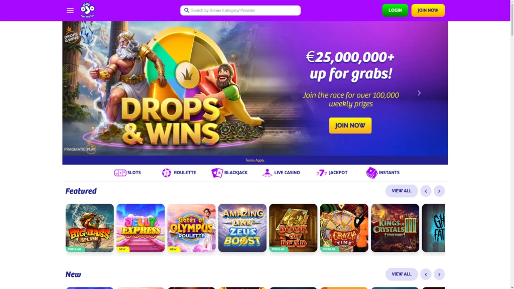 PlayOJO Landing Page