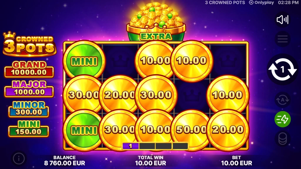 3 Crowned Pots - Respin Hold and Win bonus