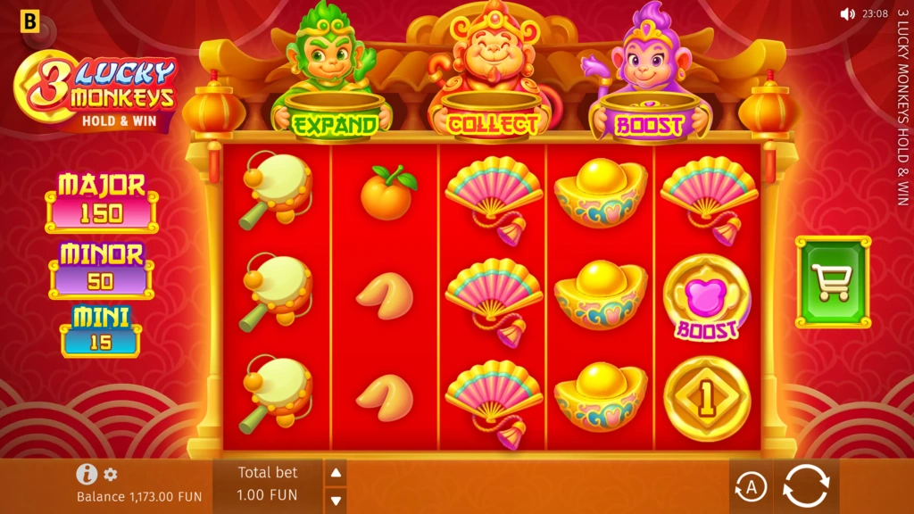 3 Lucky Monkeys Hold and Win Base Game