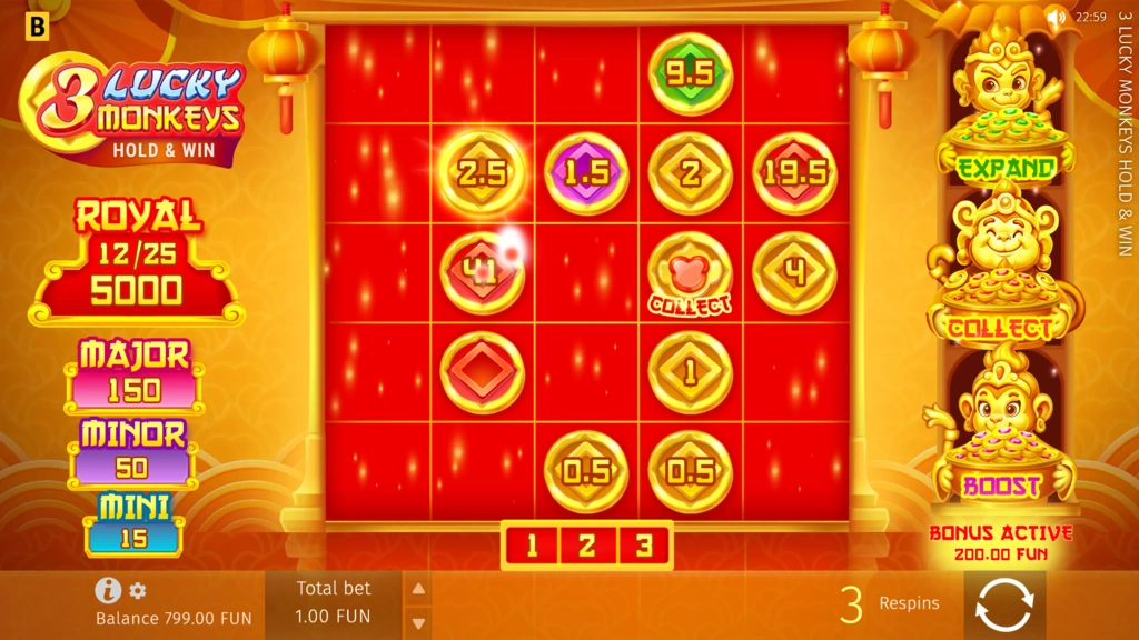 3 Lucky Monkeys Hold and Win Bonus Game 3 Lucky Monkeys Hold and Win Bonus Game